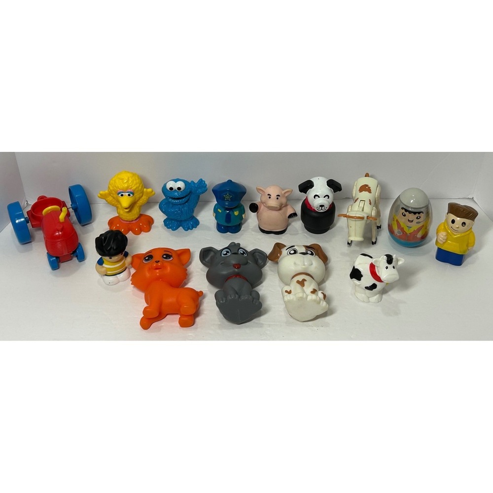 Vintage Toy Figurine Lot Of 14 Little People Animals Big Bird Cookie Monster